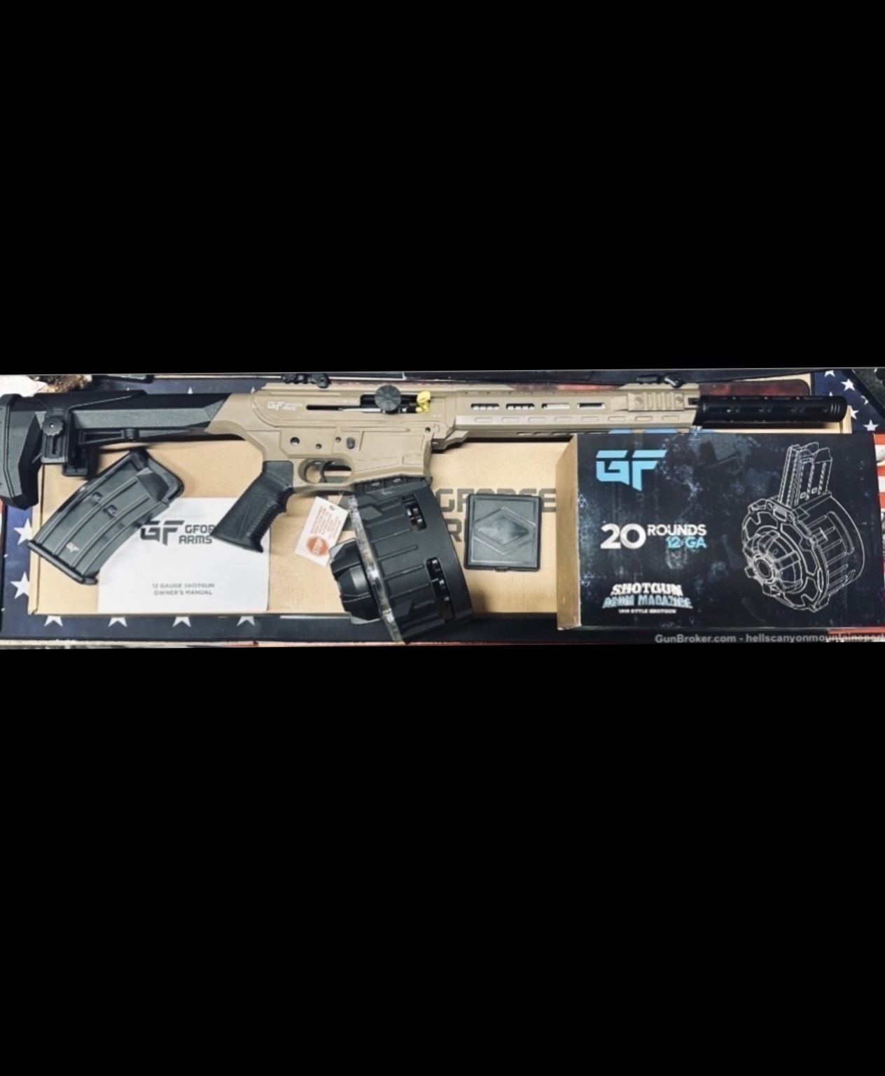 New GForce Arms GF25 AR Style Semi Automatic 12 Gauge Shotgun Flat Dark Earth with 20 Round Drum Mag Combo